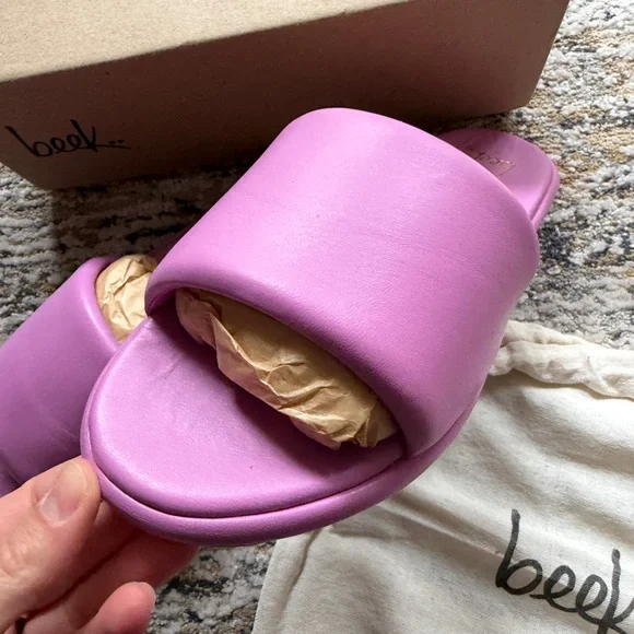 New Beek Puffbird lilac Slide Sandals leather size 9 - Picture 2 of 5